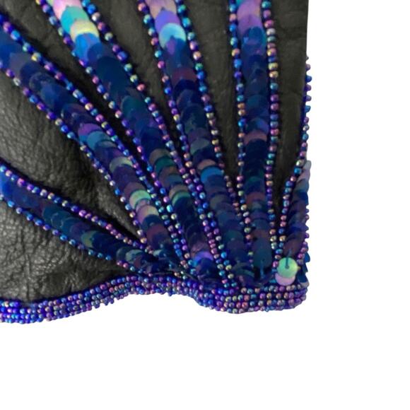 Vintage Black Leather Blue Sequin Beaded Dress size small Unique Groovy - Picture 7 of 9